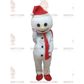 Kostým maskota bílého sněhuláka BIGGYMONKEY™ s čepicí a šálou –
