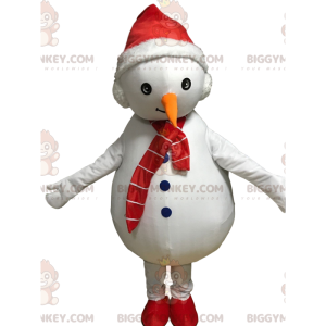 BIGGYMONKEY™ Λευκή στολή μασκότ χιονάνθρωπος με καπέλο και