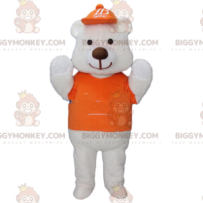 Costume de mascotte BIGGYMONKEY™ de gros ours blanc habillé en