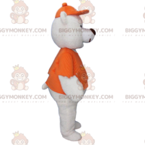 BIGGYMONKEY™ Big White Bear maskottiasu oranssiin pukeutuneena