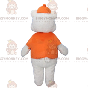 BIGGYMONKEY™ Big White Bear Mascot Costume Dressed In Orange