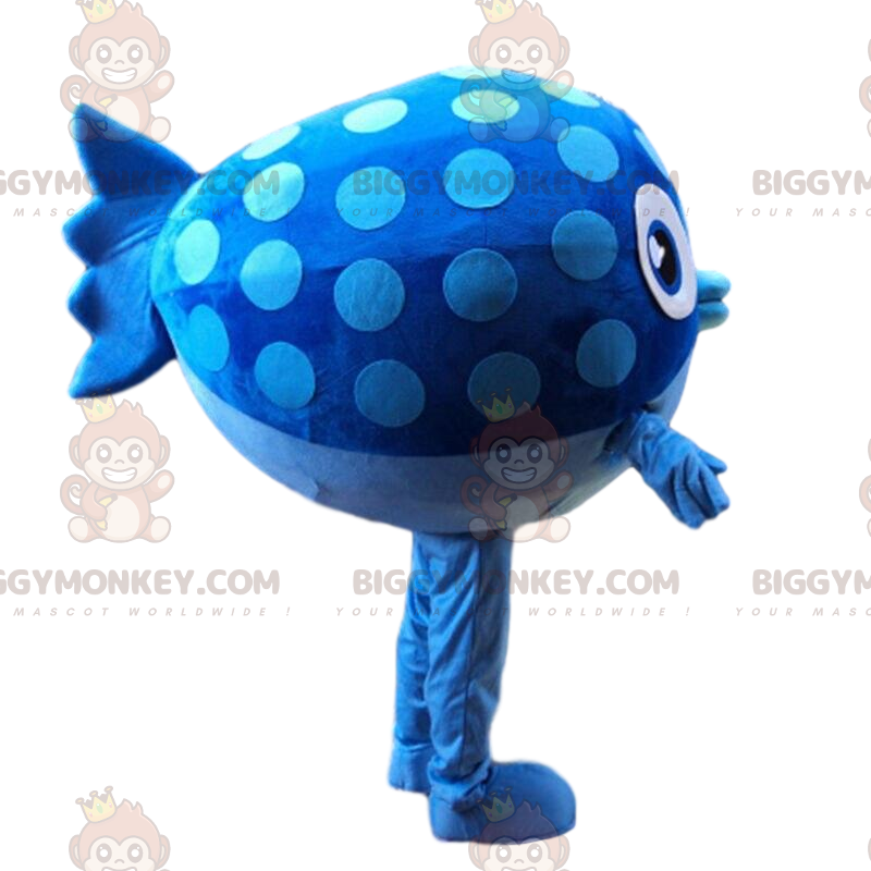 Traje de mascote de peixe azul BIGGYMONKEY™, gordo e engraçado