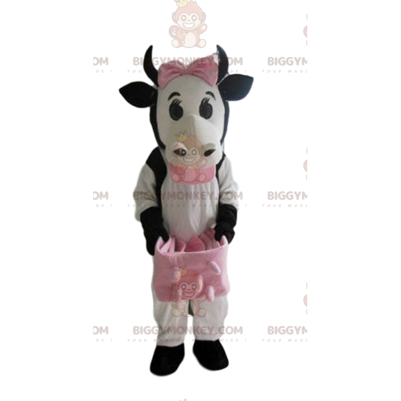 White, Black and Pink Cow BIGGYMONKEY™ Mascot Costume, Cowhide