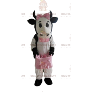Disfraz de mascota BIGGYMONKEY™ de vaca blanca, negra y rosa