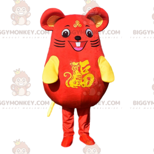 Costume de mascotte BIGGYMONKEY™ de souris rouge et jaune très