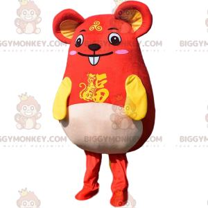 Costume de mascotte BIGGYMONKEY™ de souris rouge et jaune très