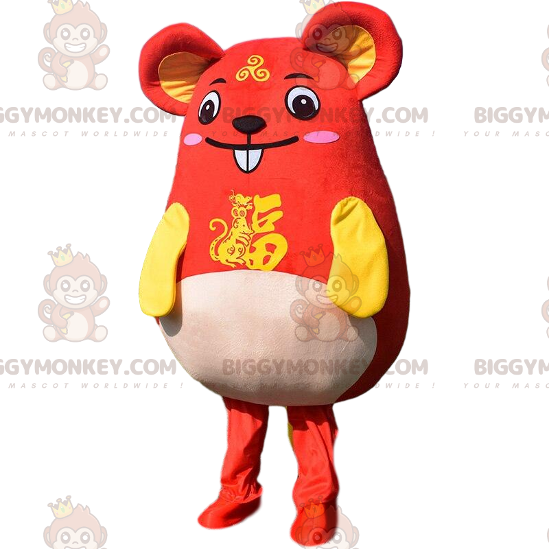 Costume da mascotte BIGGYMONKEY™ topo rosso e giallo molto