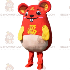 Meget sjov rød og gul mus BIGGYMONKEY™ maskot kostume. Asiatisk