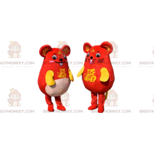 2 mascote BIGGYMONKEY™ de camundongos amarelos e vermelhos
