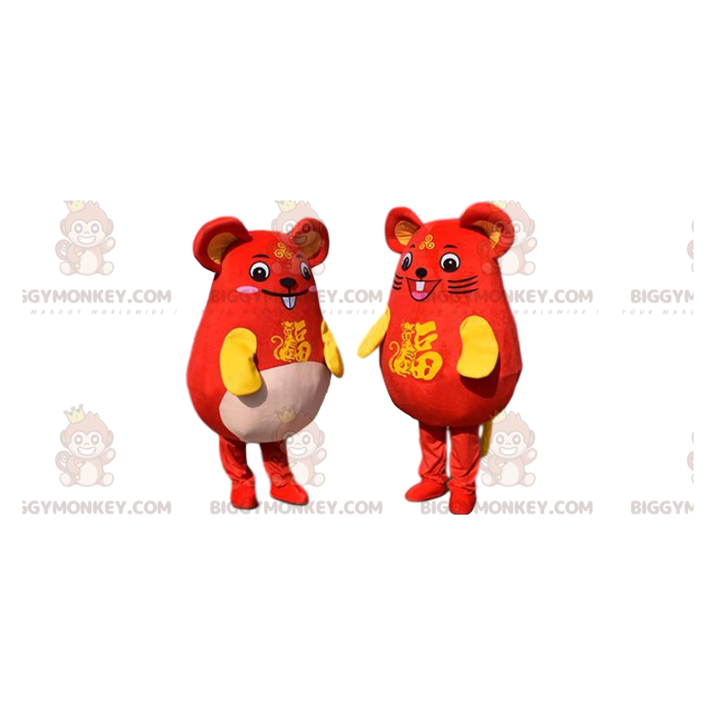 2 mascote BIGGYMONKEY™ de camundongos amarelos e vermelhos