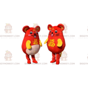 2 BIGGYMONKEY™s mascotte van gele en rode muizen, paar muizen -