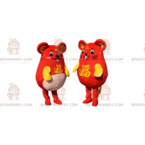 2 mascote BIGGYMONKEY™ de camundongos amarelos e vermelhos