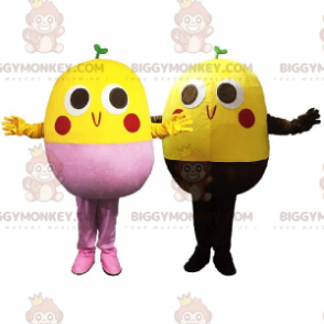 2 BIGGYMONKEY™s round bird mascots with a bean sprout –