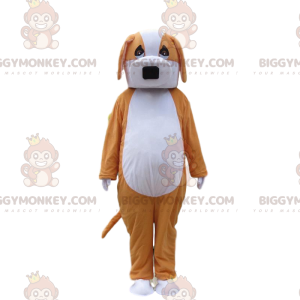 Oranje en witte hond BIGGYMONKEY™ mascottekostuum, tweekleurig