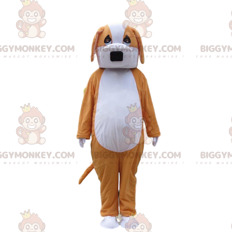 Kostým maskota oranžovobílého psa BIGGYMONKEY™, dvoubarevný