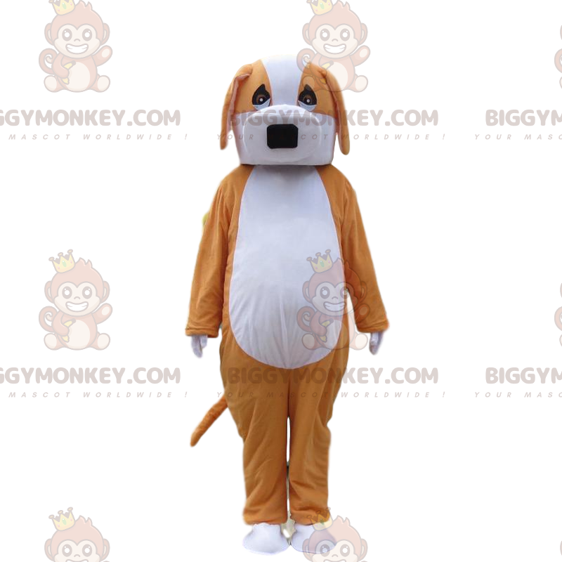 Oranje en witte hond BIGGYMONKEY™ mascottekostuum, tweekleurig