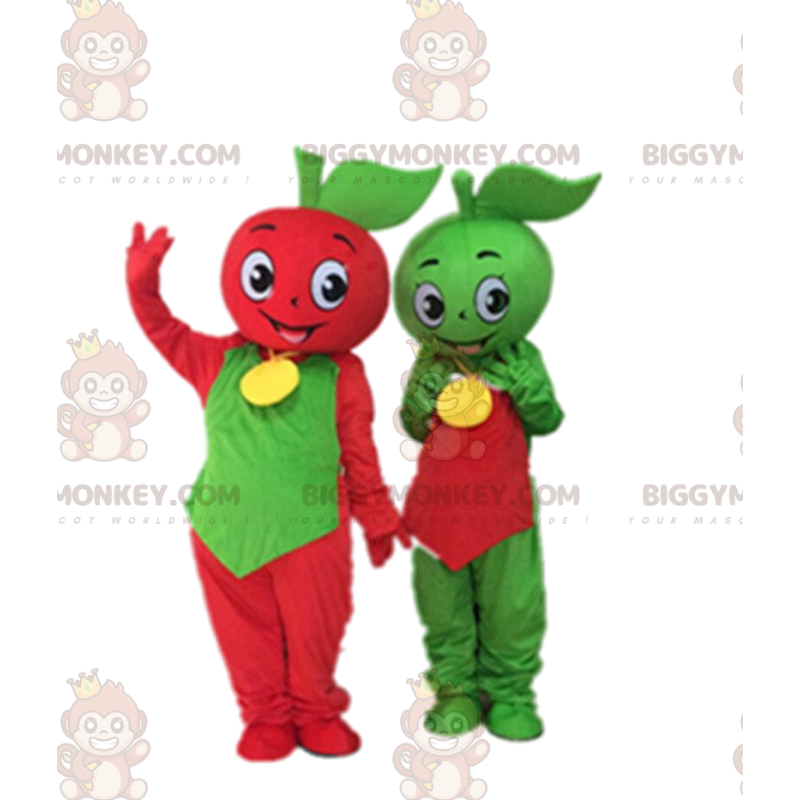 2 maçãs verdes e vermelhas da mascote do BIGGYMONKEY™