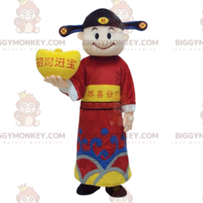 Asian Man BIGGYMONKEY™ Mascot Costume, God of Wealth, Asia