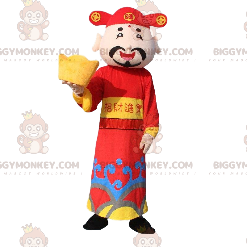 Asian Man BIGGYMONKEY™ Mascot Costume, God of Wealth, Asia