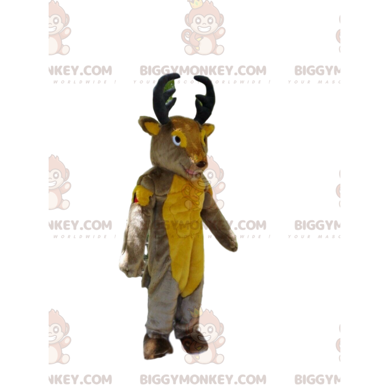BIGGYMONKEY™ Maskotdräkt Grå och gula rådjur med stora horn -