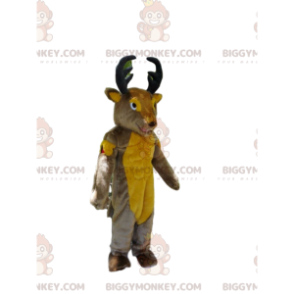 Kostým maskota BIGGYMONKEY™ Šedý a žlutý jelen s velkými parohy