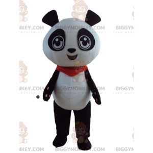 BIGGYMONKEY™ maskotdräkt av svart och vit panda med röd bandana