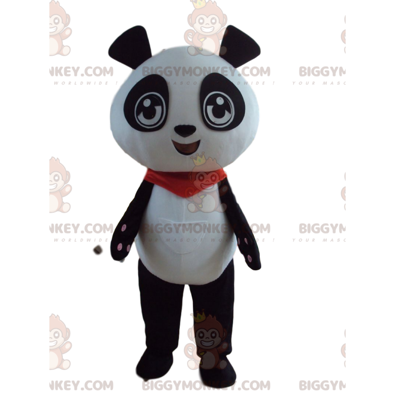 BIGGYMONKEY™ maskotkostume af sort og hvid panda med rød