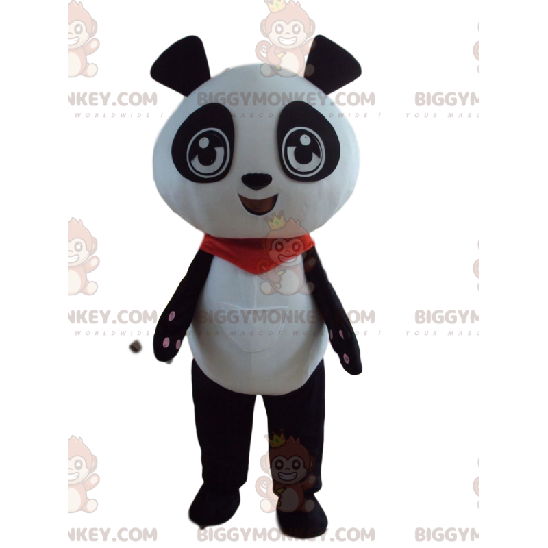 Traje de mascote BIGGYMONKEY™ de panda preto e branco com