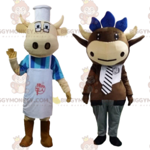 Duo de mascottes BIGGYMONKEY™ de vaches habillées, costumes de