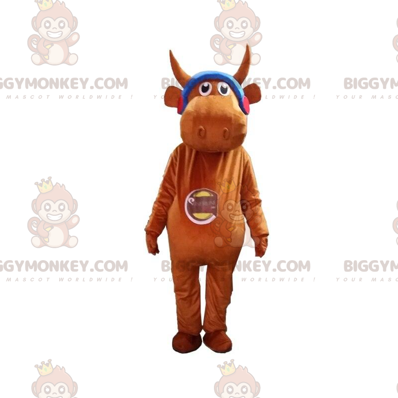 Traje de mascote de vaca marrom BIGGYMONKEY™ com fones de