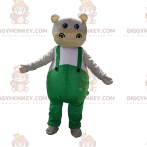 BIGGYMONKEY™ Nilpferd-Maskottchen-Kostüm in grünem Overall -