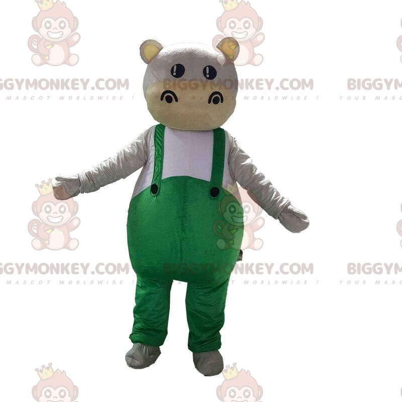 BIGGYMONKEY™ Hippo Mascot Costume Dressed in Green Overalls –