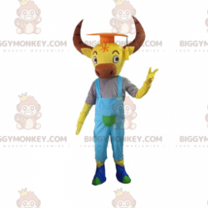 BIGGYMONKEY™ mascottekostuum gele buffel met grote hoorns en
