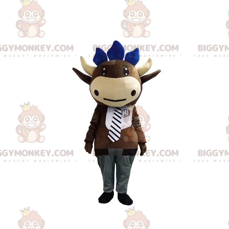 Disfraz de mascota de vaca marrón BIGGYMONKEY™ con corbata y