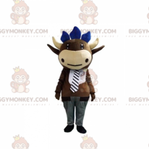 Costume da mascotte marrone mucca BIGGYMONKEY™ con cravatta e