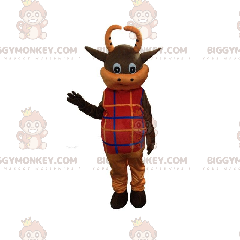 Traje de mascote de vaca marrom e laranja BIGGYMONKEY™ vestido