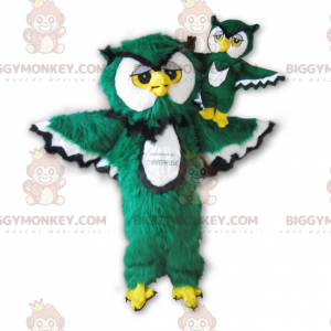 Costume mascotte BIGGYMONKEY™ da gufo bianco nero giallo verde