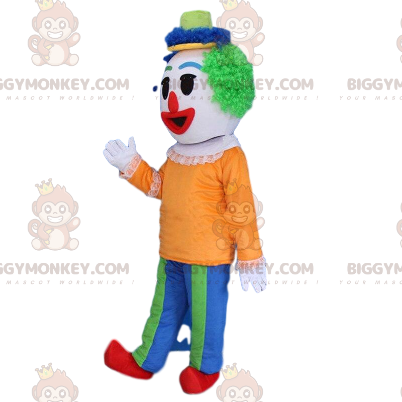 BIGGYMONKEY™ Flerfärgad clownmaskotdräkt med grön peruk -