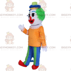 BIGGYMONKEY™ Multicolor Clown Mascot Costume with Green Wig –