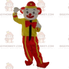 Gelber und roter Clown BIGGYMONKEY™ Maskottchenkostüm, Zirkus