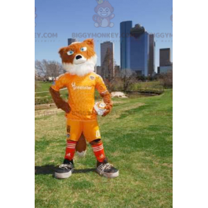 Traje de mascote BIGGYMONKEY™ laranja e branco em roupas