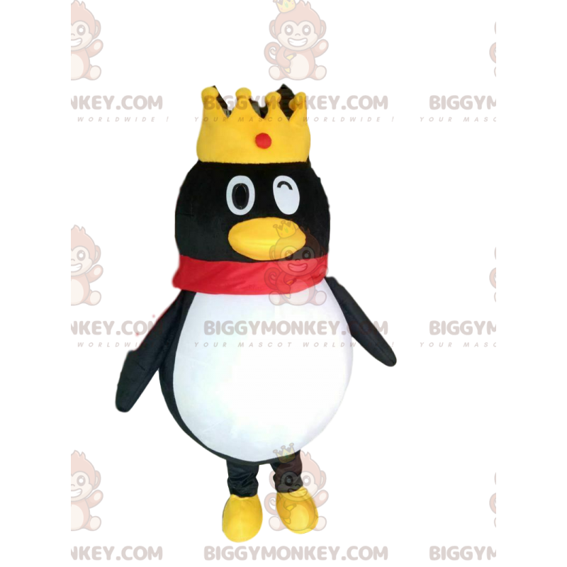 Blinkande King Penguin BIGGYMONKEY™ maskotdräkt, krondräkt -