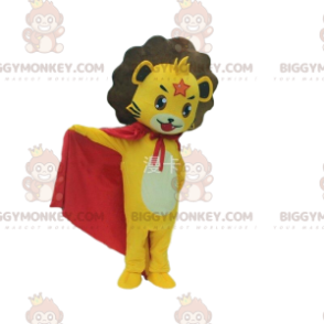 BIGGYMONKEY™ costume mascotte di leoncino giallo con mantello