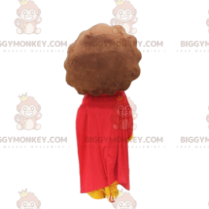 Traje de mascote BIGGYMONKEY™ de leãozinho amarelo com capa