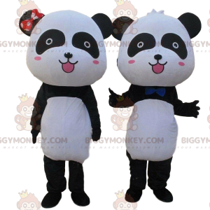 2 BIGGYMONKEY™s svarta och vita pandamaskot, pandapar -