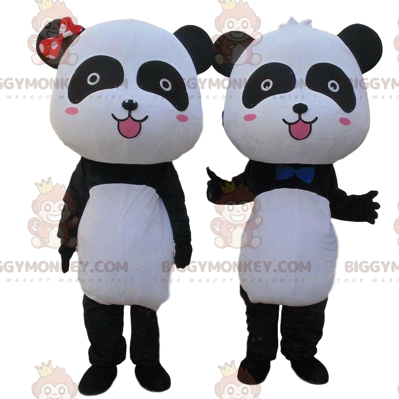 2 BIGGYMONKEY's zwart-witte panda mascotte, panda paar -