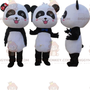 2 BIGGYMONKEY™s sorte og hvide panda-maskot, panda-par -