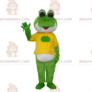 BIGGYMONKEY™ mascottekostuum groen en witte kikker gekleed in