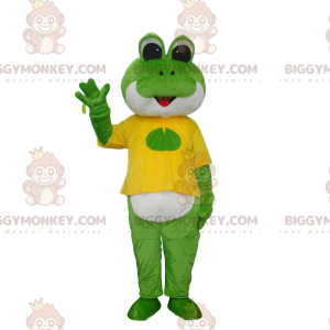 Traje de mascote BIGGYMONKEY™ Sapo verde e branco vestido de