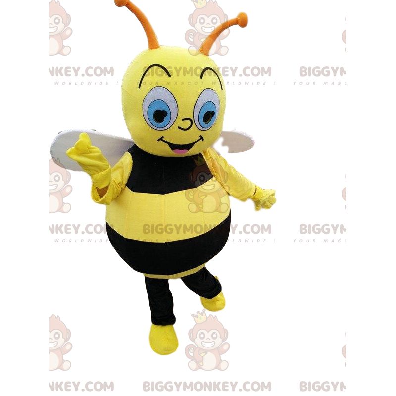 BIGGYMONKEY™ maskotdräkt svart och gult bi, kostym för flygande
